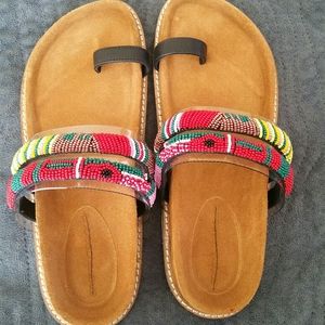 Andre Assous Beaded Leather Sandals Flip Flops NEW